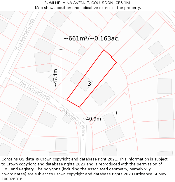 3, WILHELMINA AVENUE, COULSDON, CR5 1NL: Plot and title map