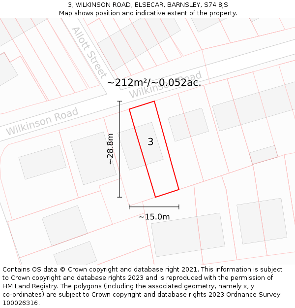 3, WILKINSON ROAD, ELSECAR, BARNSLEY, S74 8JS: Plot and title map