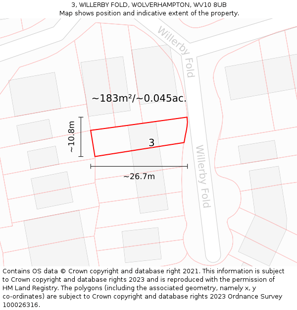 3, WILLERBY FOLD, WOLVERHAMPTON, WV10 8UB: Plot and title map