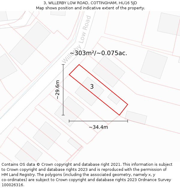 3, WILLERBY LOW ROAD, COTTINGHAM, HU16 5JD: Plot and title map
