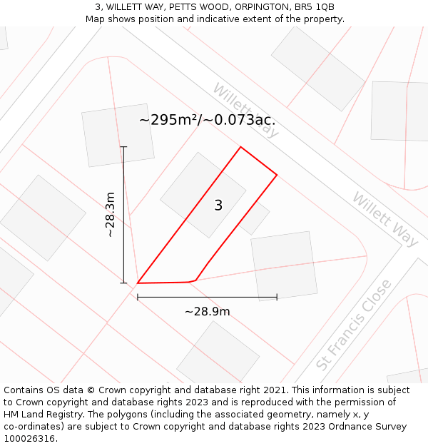 3, WILLETT WAY, PETTS WOOD, ORPINGTON, BR5 1QB: Plot and title map
