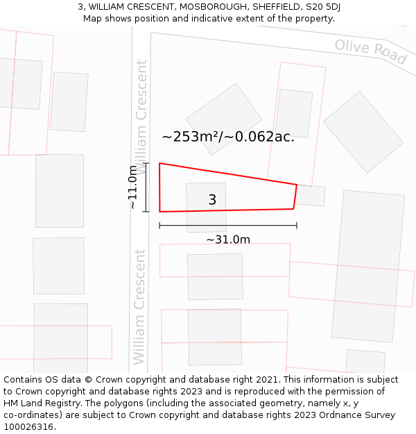3, WILLIAM CRESCENT, MOSBOROUGH, SHEFFIELD, S20 5DJ: Plot and title map