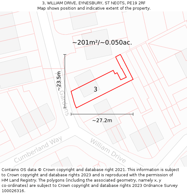 3, WILLIAM DRIVE, EYNESBURY, ST NEOTS, PE19 2RF: Plot and title map