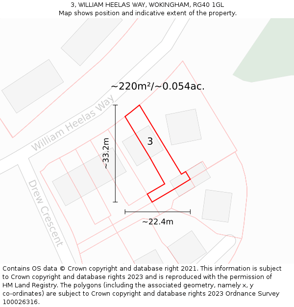 3, WILLIAM HEELAS WAY, WOKINGHAM, RG40 1GL: Plot and title map