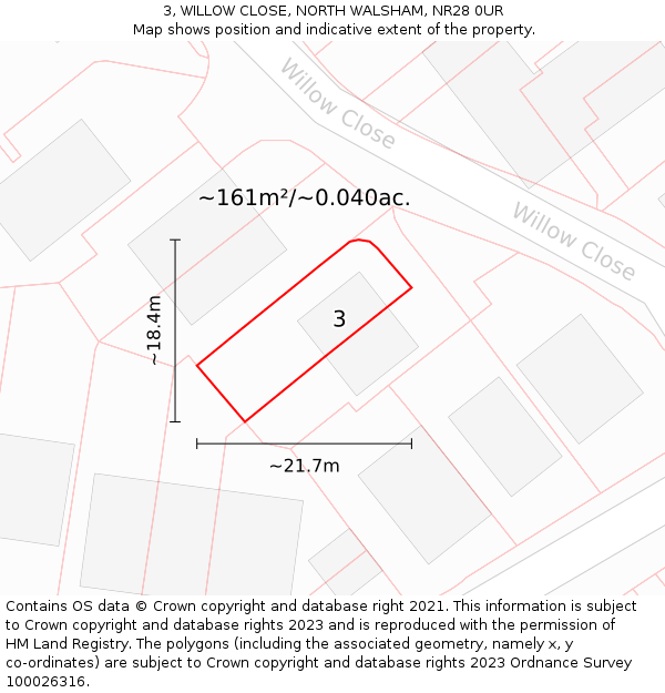 3, WILLOW CLOSE, NORTH WALSHAM, NR28 0UR: Plot and title map