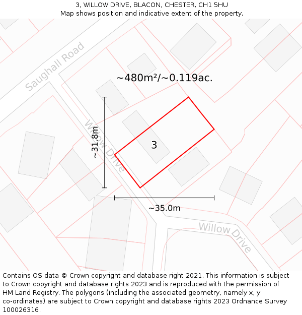 3, WILLOW DRIVE, BLACON, CHESTER, CH1 5HU: Plot and title map