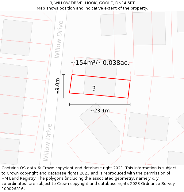 3, WILLOW DRIVE, HOOK, GOOLE, DN14 5PT: Plot and title map