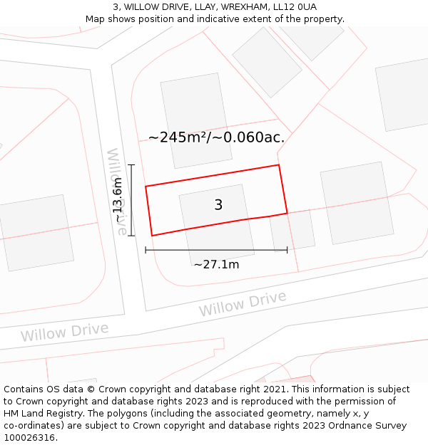 3, WILLOW DRIVE, LLAY, WREXHAM, LL12 0UA: Plot and title map