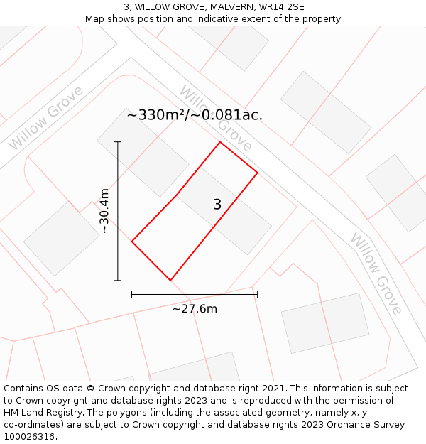 3, WILLOW GROVE, MALVERN, WR14 2SE: Plot and title map