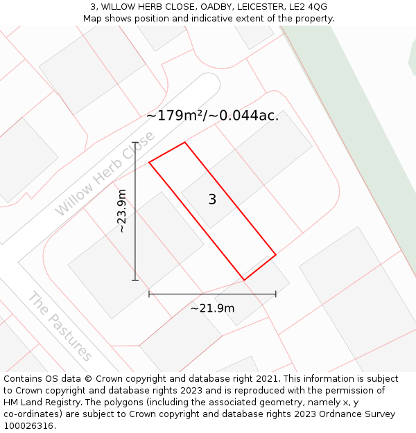 3, WILLOW HERB CLOSE, OADBY, LEICESTER, LE2 4QG: Plot and title map