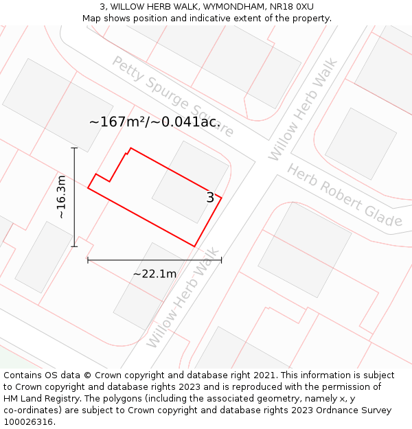 3, WILLOW HERB WALK, WYMONDHAM, NR18 0XU: Plot and title map