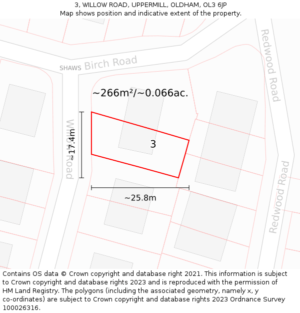3, WILLOW ROAD, UPPERMILL, OLDHAM, OL3 6JP: Plot and title map