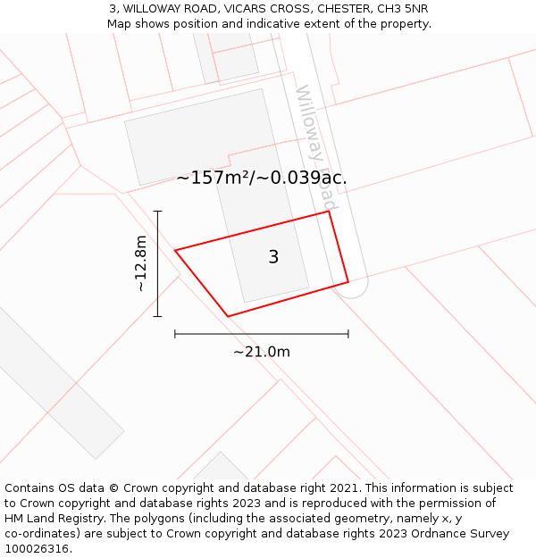 3, WILLOWAY ROAD, VICARS CROSS, CHESTER, CH3 5NR: Plot and title map