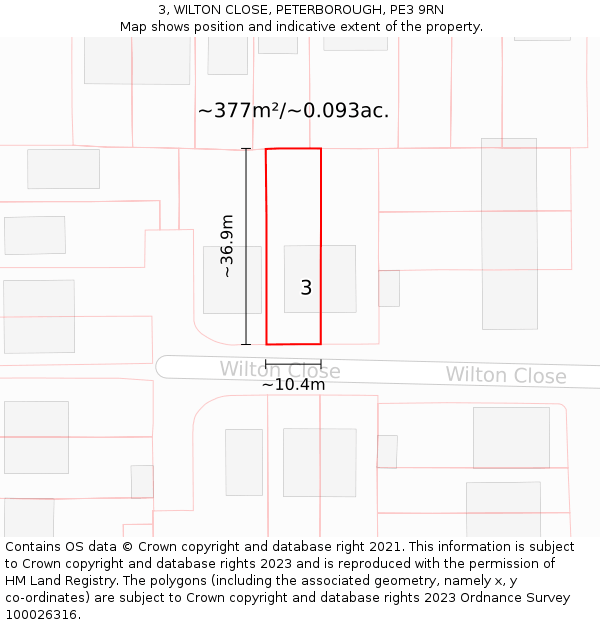3, WILTON CLOSE, PETERBOROUGH, PE3 9RN: Plot and title map