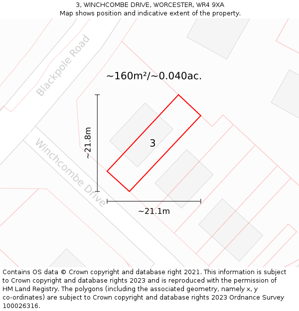 3, WINCHCOMBE DRIVE, WORCESTER, WR4 9XA: Plot and title map