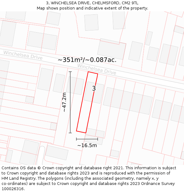 3, WINCHELSEA DRIVE, CHELMSFORD, CM2 9TL: Plot and title map