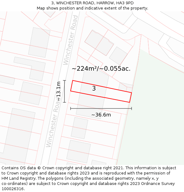 3, WINCHESTER ROAD, HARROW, HA3 9PD: Plot and title map