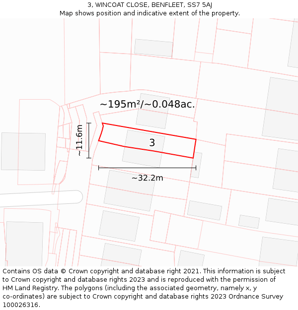 3, WINCOAT CLOSE, BENFLEET, SS7 5AJ: Plot and title map