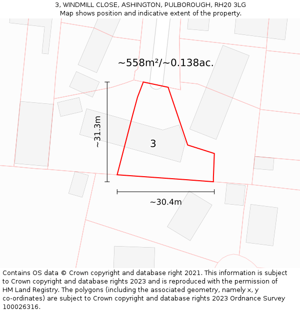 3, WINDMILL CLOSE, ASHINGTON, PULBOROUGH, RH20 3LG: Plot and title map