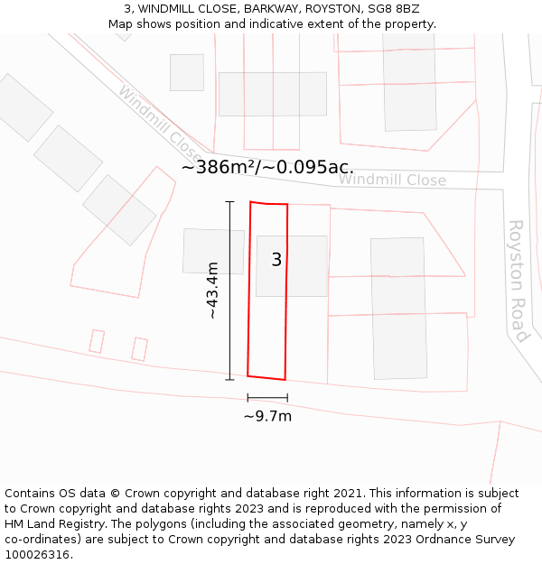 3, WINDMILL CLOSE, BARKWAY, ROYSTON, SG8 8BZ: Plot and title map