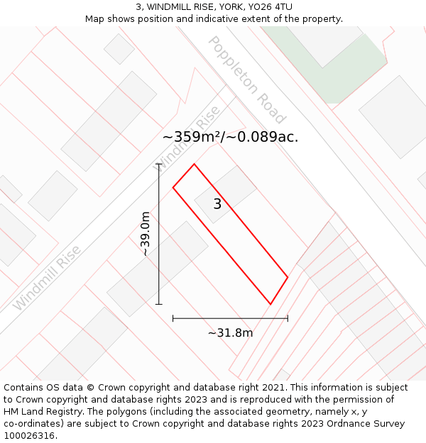 3, WINDMILL RISE, YORK, YO26 4TU: Plot and title map