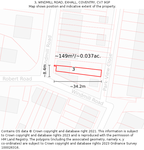 3, WINDMILL ROAD, EXHALL, COVENTRY, CV7 9GP: Plot and title map