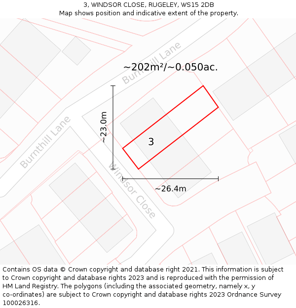 3, WINDSOR CLOSE, RUGELEY, WS15 2DB: Plot and title map
