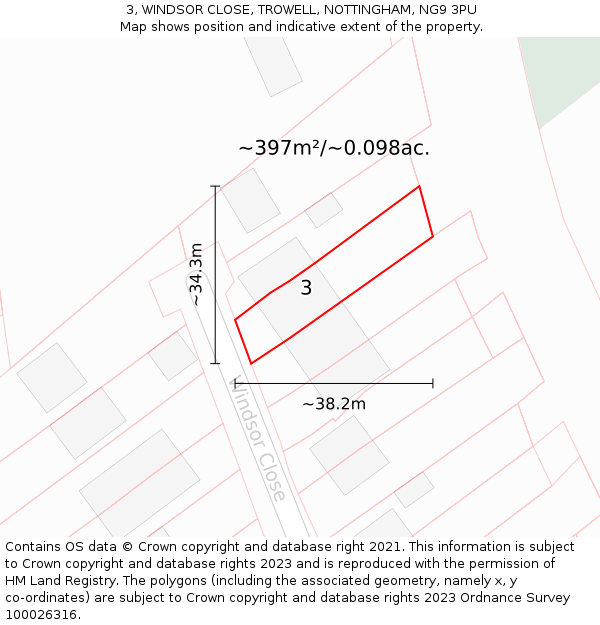 3, WINDSOR CLOSE, TROWELL, NOTTINGHAM, NG9 3PU: Plot and title map
