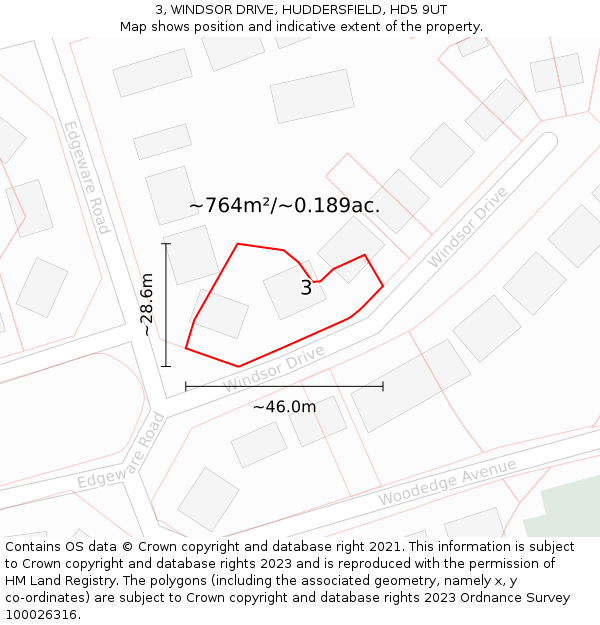 3, WINDSOR DRIVE, HUDDERSFIELD, HD5 9UT: Plot and title map