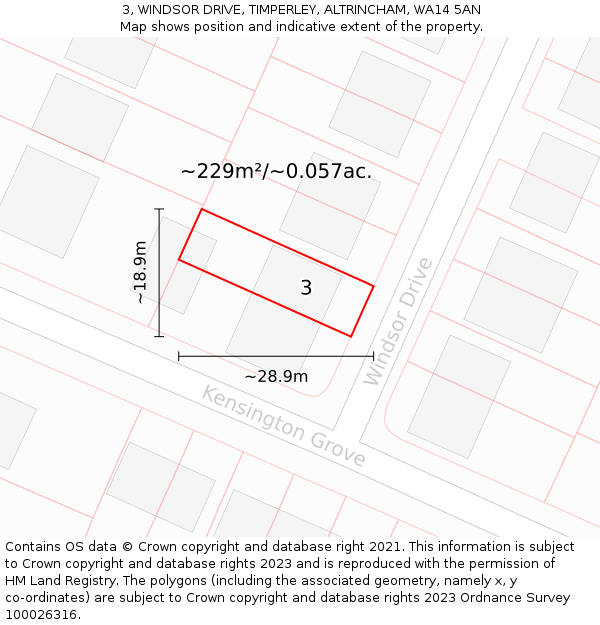 3, WINDSOR DRIVE, TIMPERLEY, ALTRINCHAM, WA14 5AN: Plot and title map