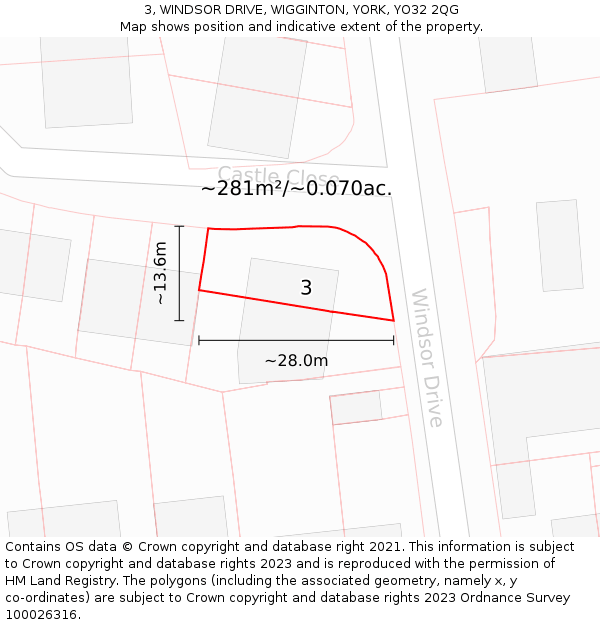 3, WINDSOR DRIVE, WIGGINTON, YORK, YO32 2QG: Plot and title map