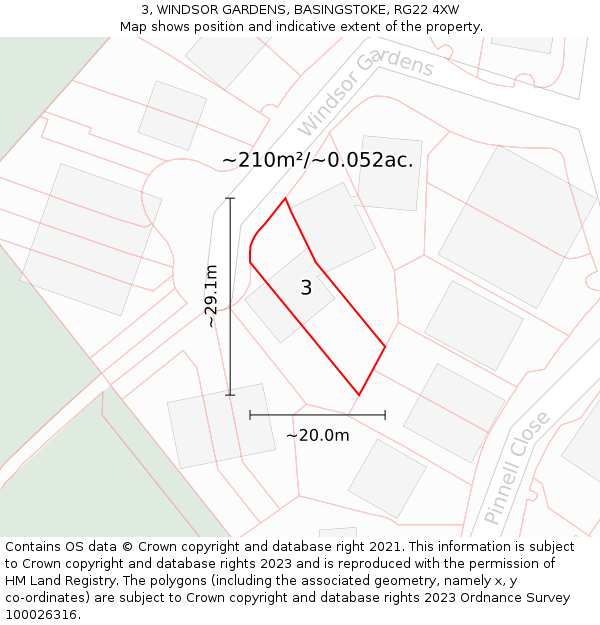 3, WINDSOR GARDENS, BASINGSTOKE, RG22 4XW: Plot and title map