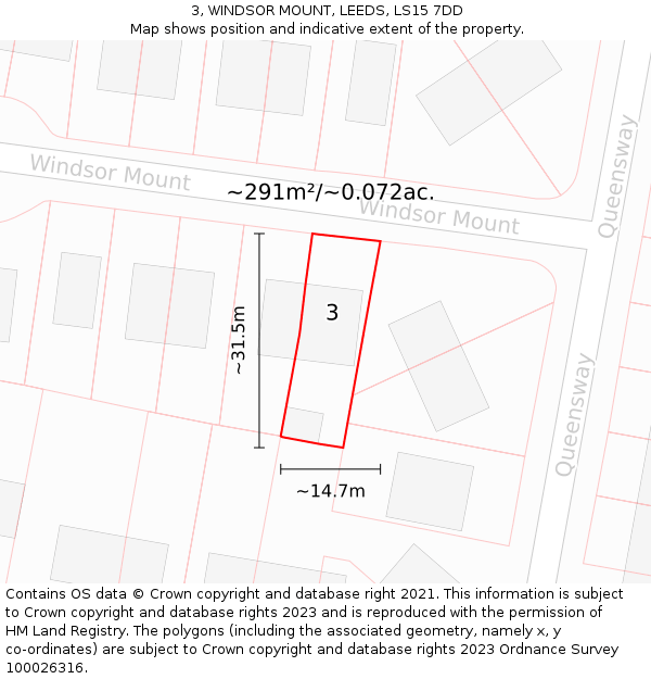 3, WINDSOR MOUNT, LEEDS, LS15 7DD: Plot and title map