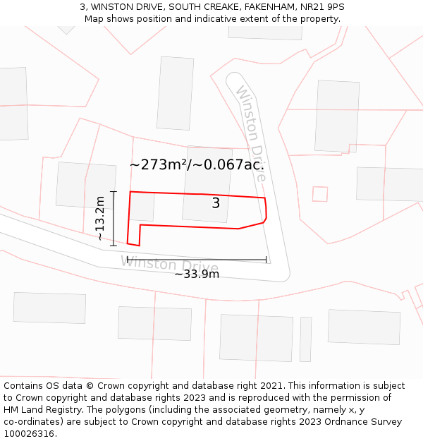 3, WINSTON DRIVE, SOUTH CREAKE, FAKENHAM, NR21 9PS: Plot and title map