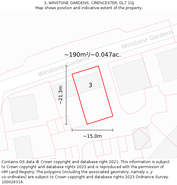 3, WINSTONE GARDENS, CIRENCESTER, GL7 1GJ: Plot and title map