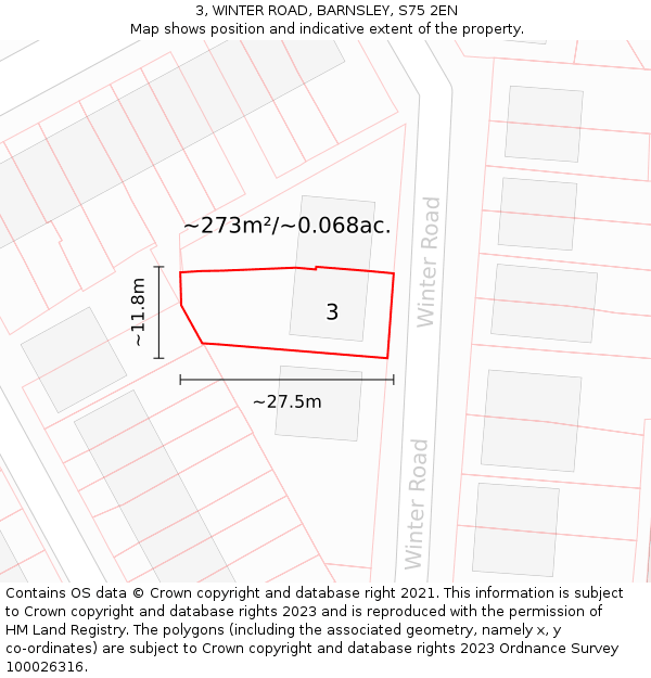 3, WINTER ROAD, BARNSLEY, S75 2EN: Plot and title map
