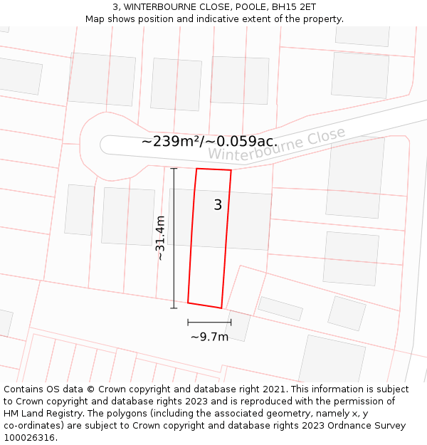 3, WINTERBOURNE CLOSE, POOLE, BH15 2ET: Plot and title map
