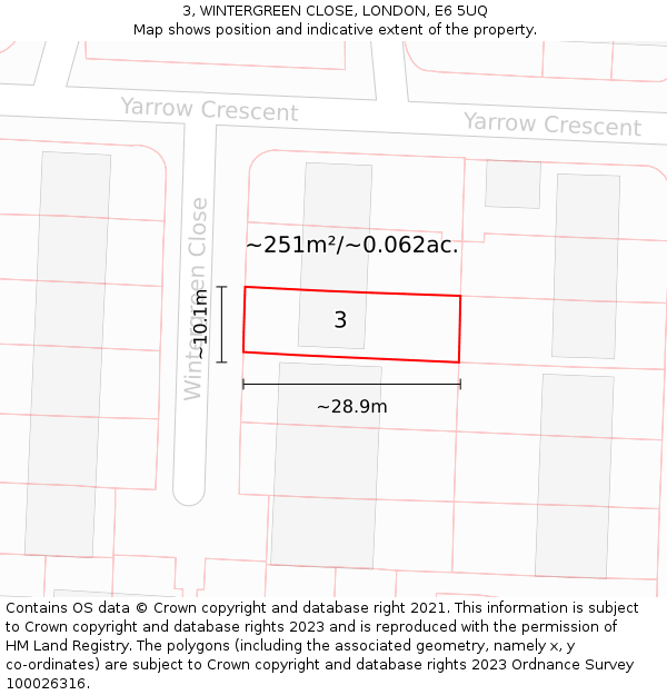 3, WINTERGREEN CLOSE, LONDON, E6 5UQ: Plot and title map