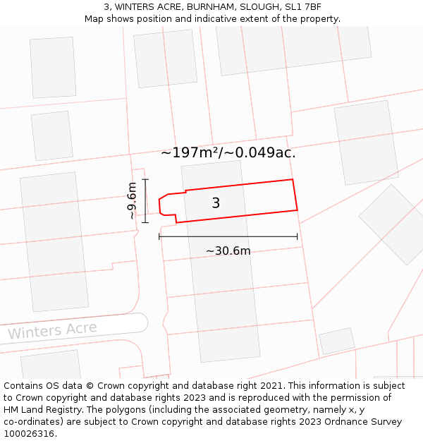 3, WINTERS ACRE, BURNHAM, SLOUGH, SL1 7BF: Plot and title map