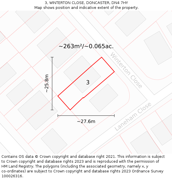 3, WINTERTON CLOSE, DONCASTER, DN4 7HY: Plot and title map