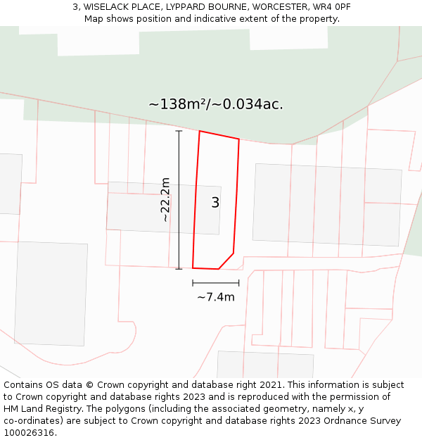 3, WISELACK PLACE, LYPPARD BOURNE, WORCESTER, WR4 0PF: Plot and title map