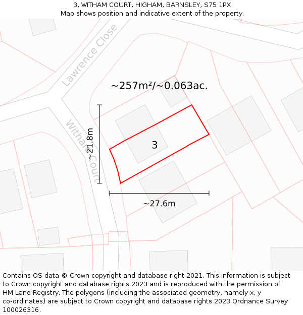 3, WITHAM COURT, HIGHAM, BARNSLEY, S75 1PX: Plot and title map
