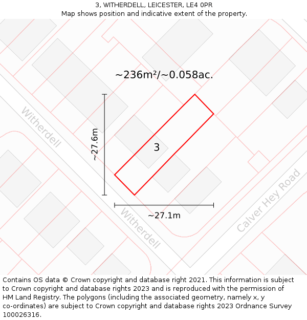 3, WITHERDELL, LEICESTER, LE4 0PR: Plot and title map