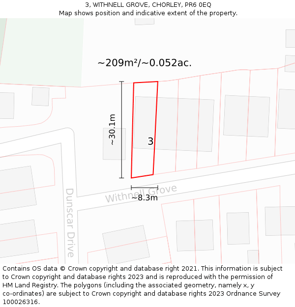 3, WITHNELL GROVE, CHORLEY, PR6 0EQ: Plot and title map