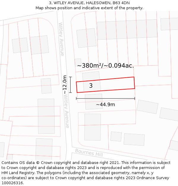3, WITLEY AVENUE, HALESOWEN, B63 4DN: Plot and title map