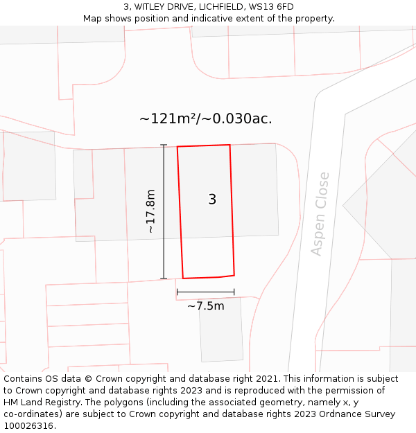 3, WITLEY DRIVE, LICHFIELD, WS13 6FD: Plot and title map