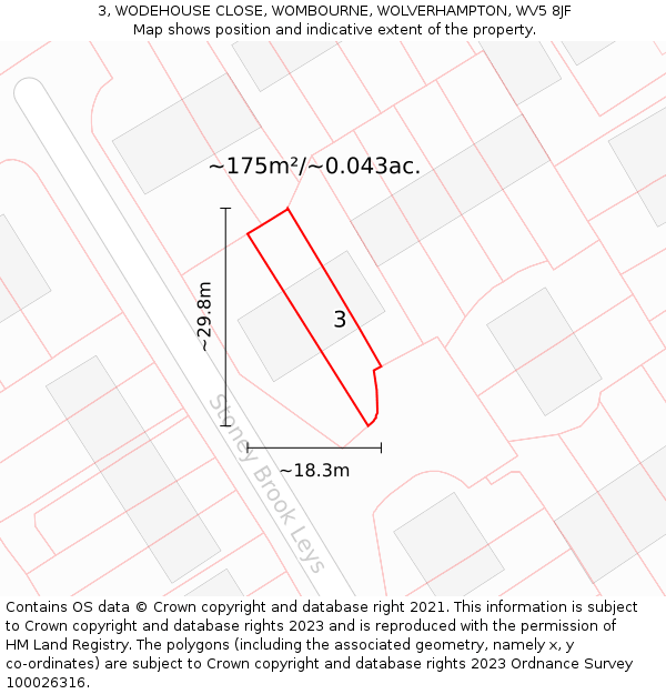 3, WODEHOUSE CLOSE, WOMBOURNE, WOLVERHAMPTON, WV5 8JF: Plot and title map