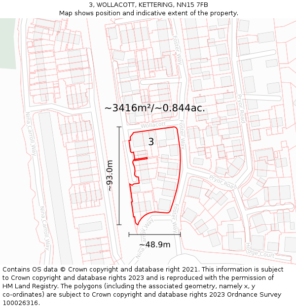 3, WOLLACOTT, KETTERING, NN15 7FB: Plot and title map