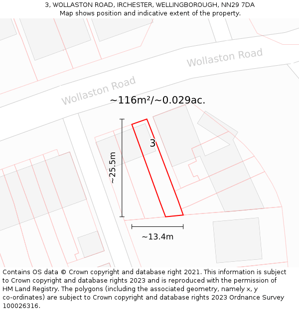 3, WOLLASTON ROAD, IRCHESTER, WELLINGBOROUGH, NN29 7DA: Plot and title map