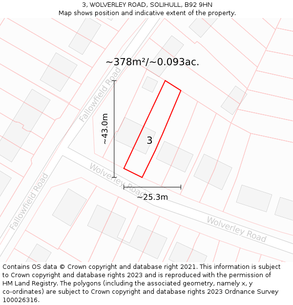 3, WOLVERLEY ROAD, SOLIHULL, B92 9HN: Plot and title map